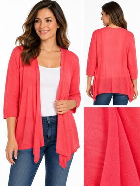 Chico's Size 4 Coral Open Front Cardigan Ramie Blend